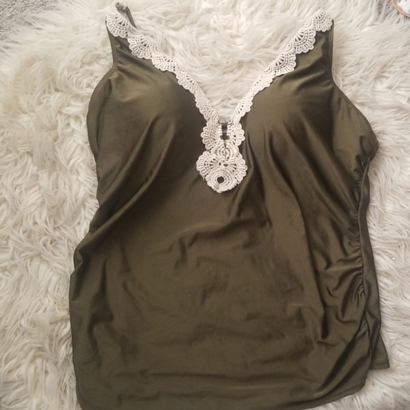 Cacique Other - Swim by Cacique Olive Green & Crochet Tankini Top